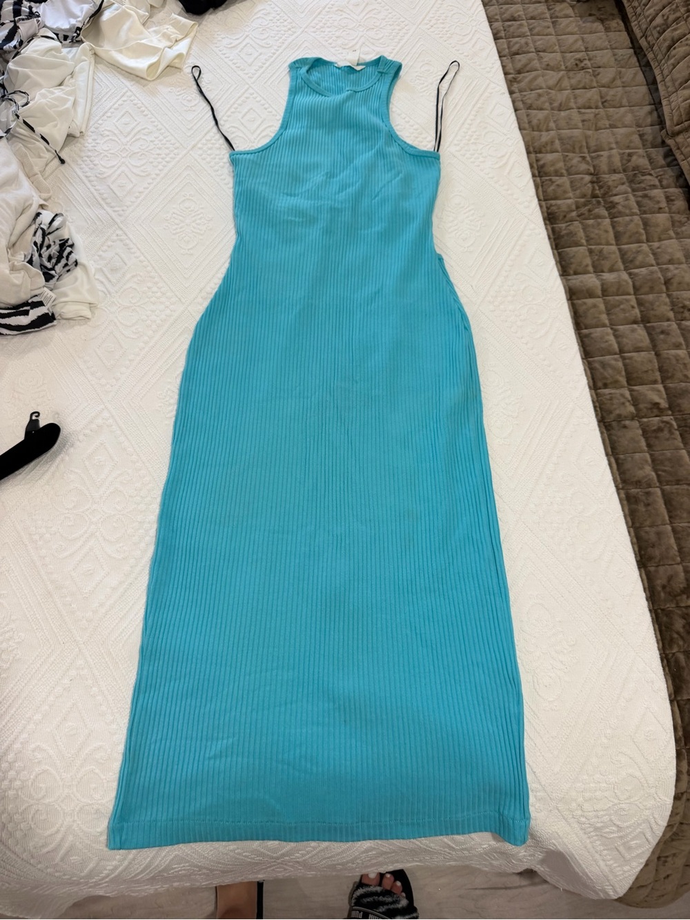 H&M Sleeveless Ribbed Maxi Dress in Teal Blue